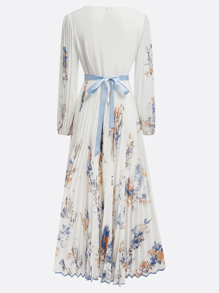 Tanira - Elegant Maxi Dress with V-Collar and Puff Sleeves