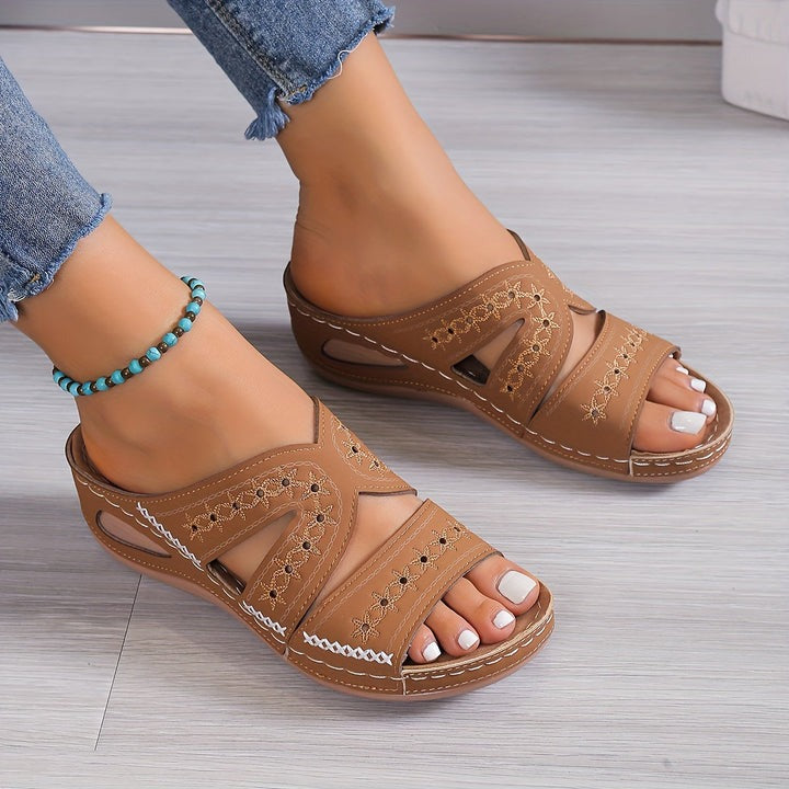 Madelyn - Cutout Stitch Slide Sandals