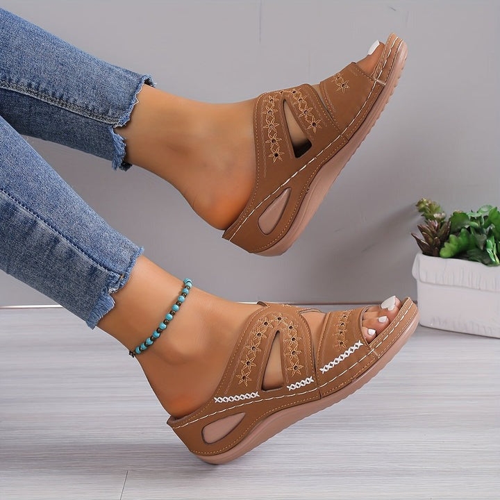 Madelyn - Cutout Stitch Slide Sandals