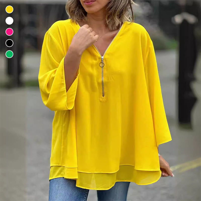 Romilly -  V-Neck Flowy Zipped Top