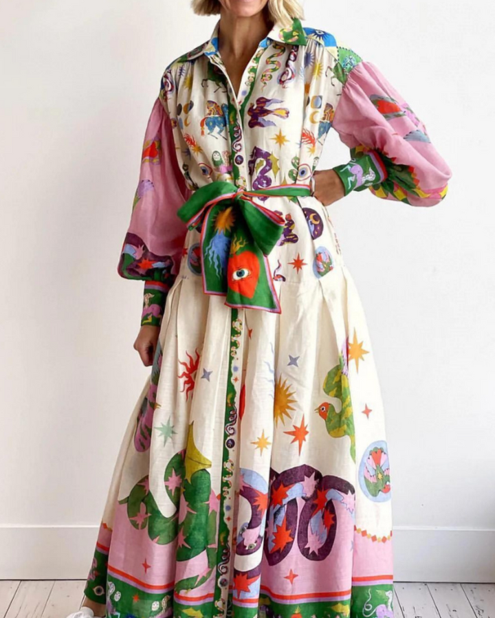 Niah – Artistic Belted Maxi Dress