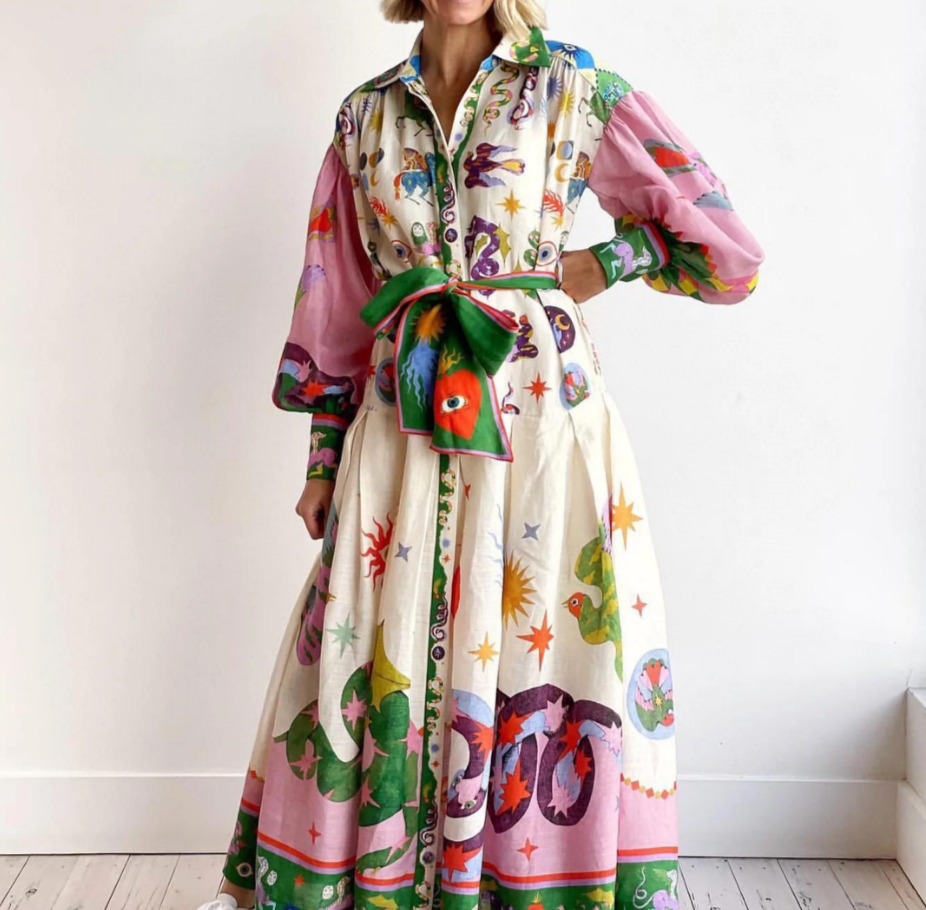 Niah – Artistic Belted Maxi Dress