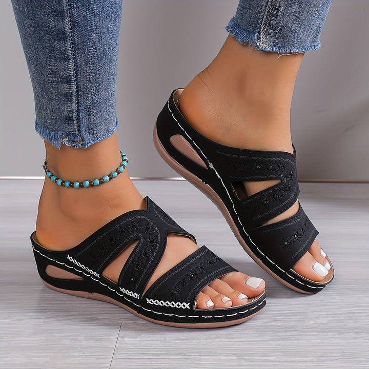 Madelyn - Cutout Stitch Slide Sandals