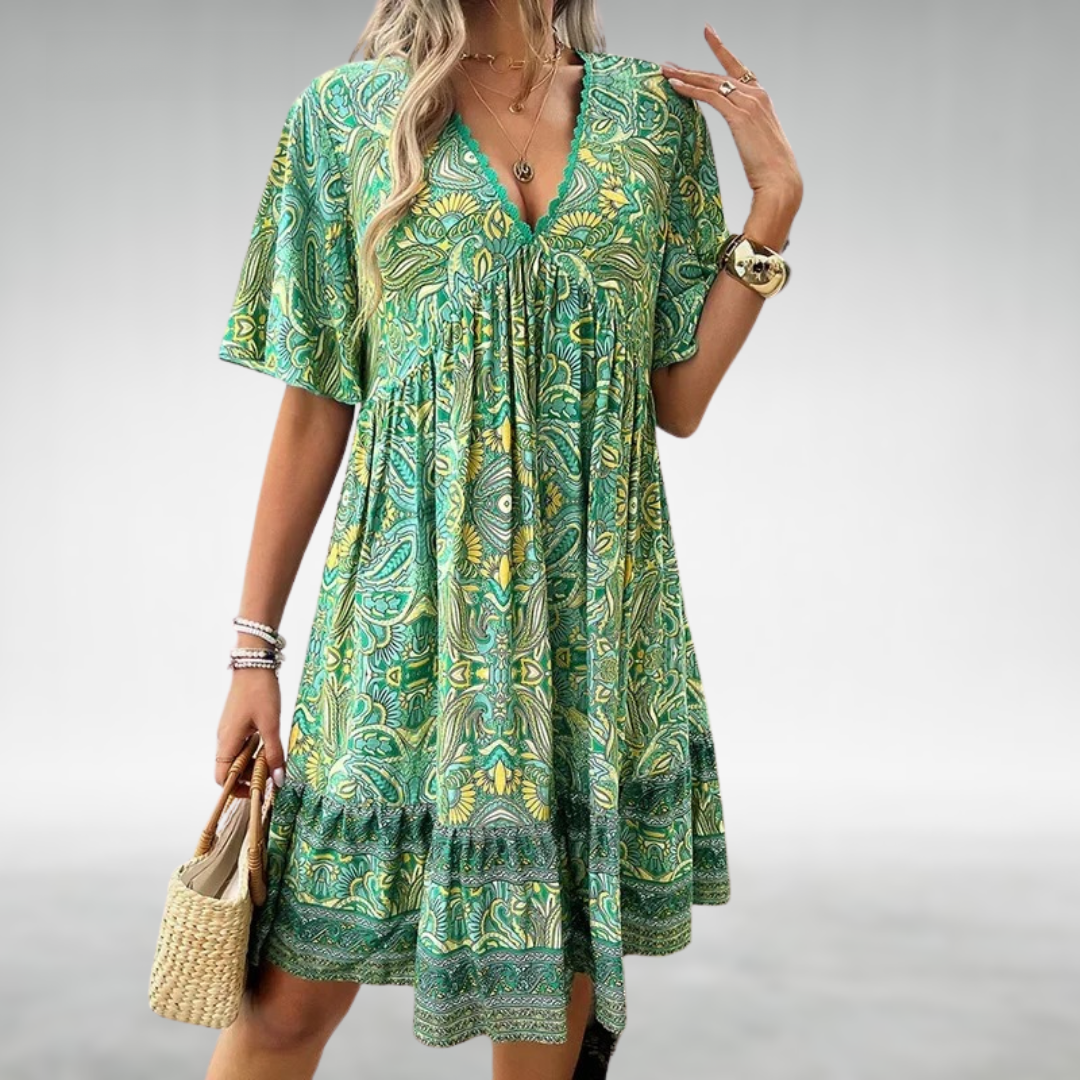 Calisse - Charming Boho Mini Summer Dress with Paisley Print
