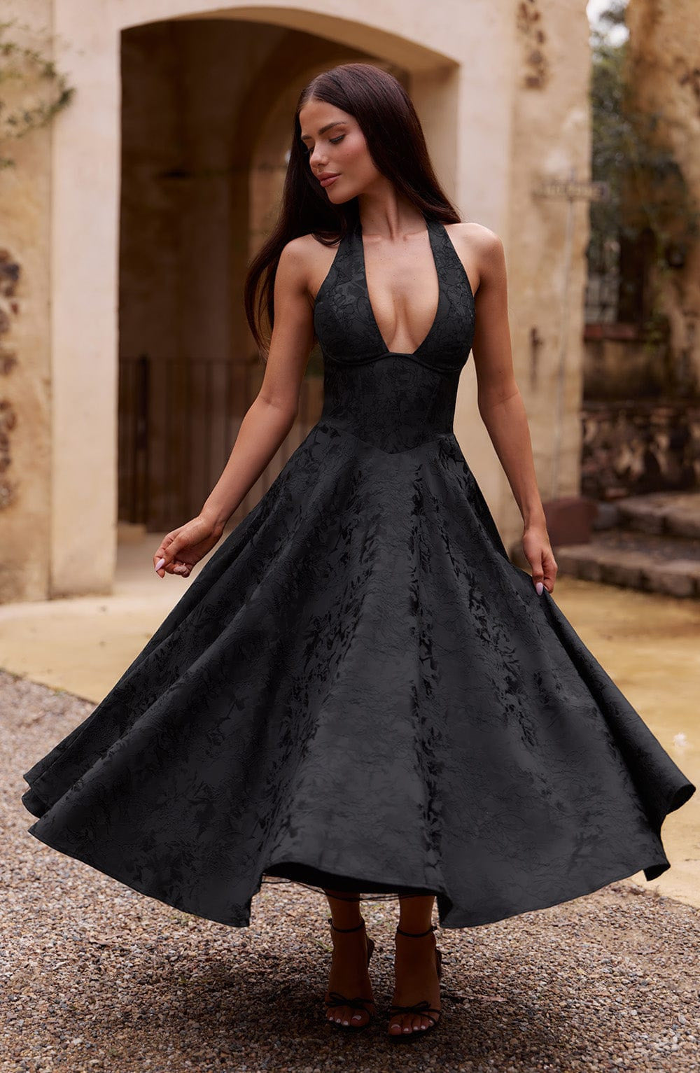 Esmeralda - Halter Sleeveless Midi Dress