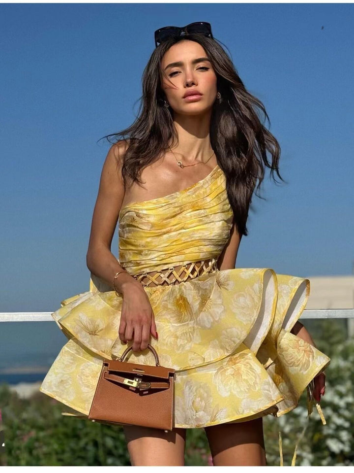 Pryselitha - Floral One Shoulder Mini Dress