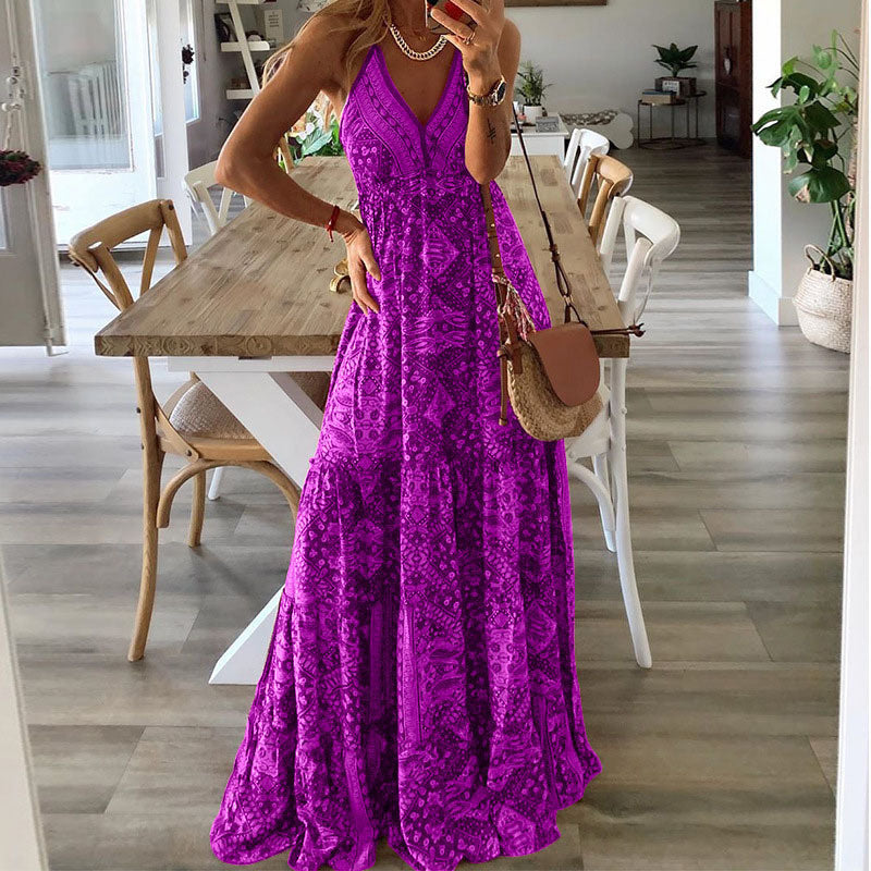 Alarisse - Charming Boho Maxi Dress with Spaghetti Straps and V-Neck