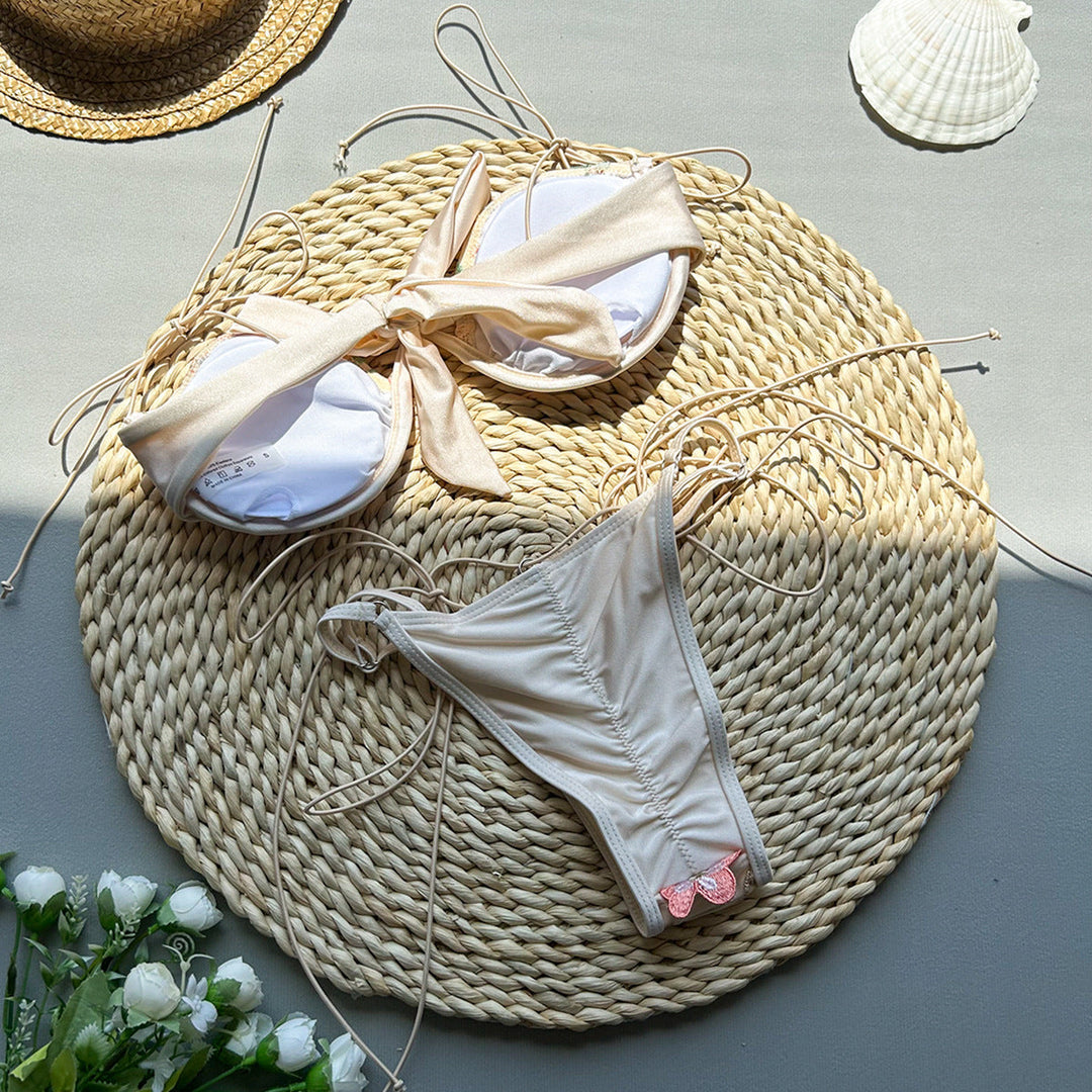 Brelissea - Embroidery Split Swimsuit