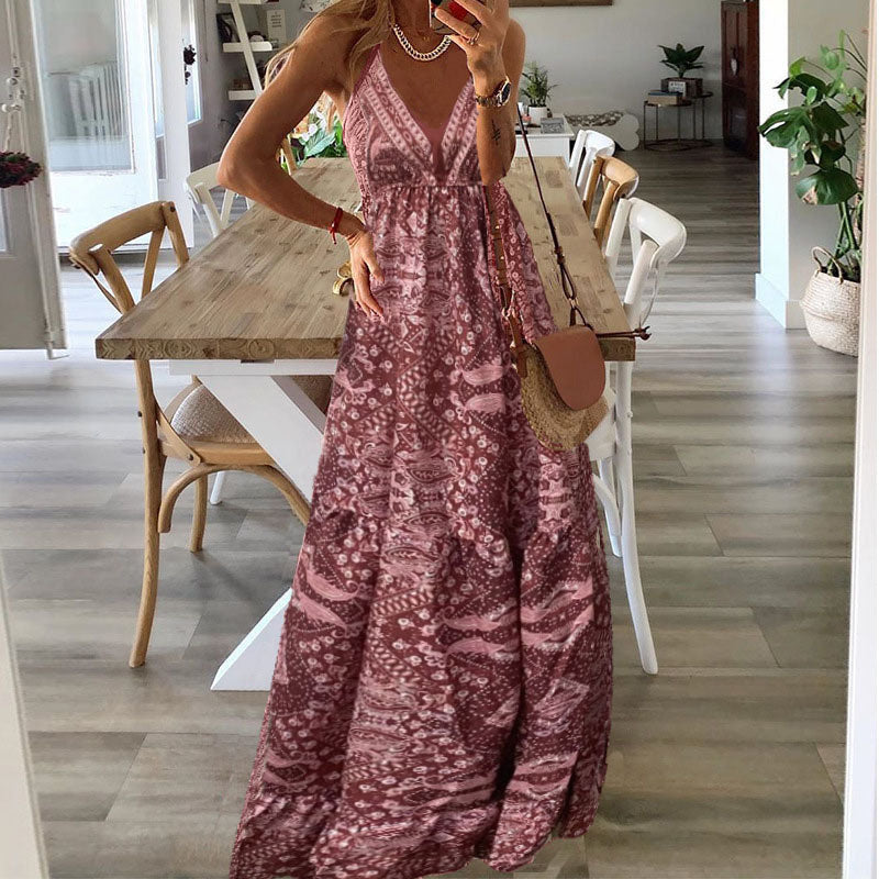 Alarisse - Charming Boho Maxi Dress with Spaghetti Straps and V-Neck