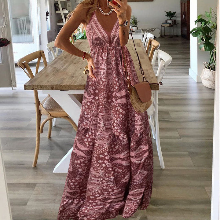 Alarisse - Charming Boho Maxi Dress with Spaghetti Straps and V-Neck