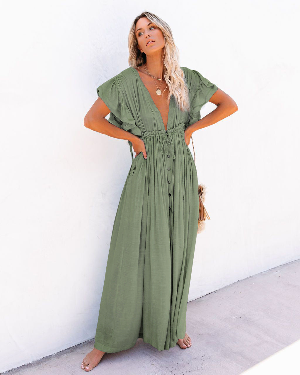 Kairin - Elegant Bohemian V-Sleeve Kimono for Swimsuit - Beach Cover-up Dress