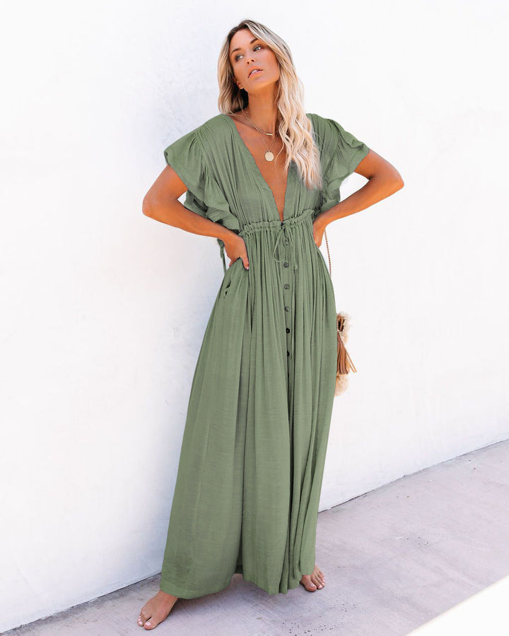 Kairin - Elegant Bohemian V-Sleeve Kimono for Swimsuit - Beach Cover-up Dress