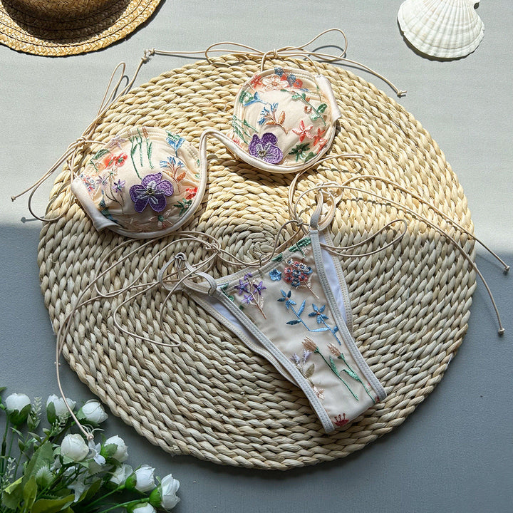 Brelissea - Embroidery Split Swimsuit