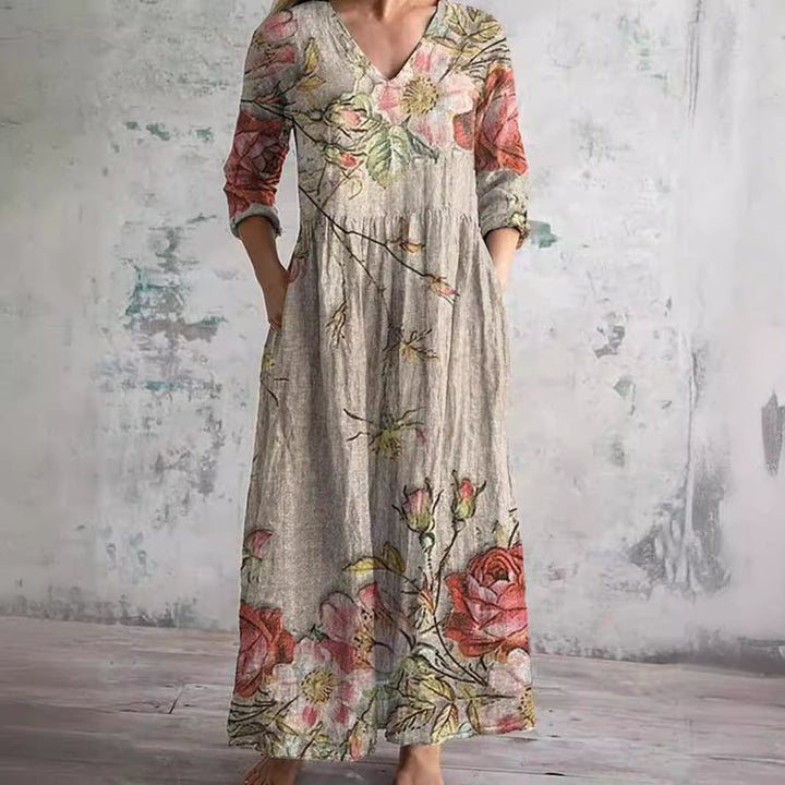 Zayana - Floral Maxi Dress Ivory - Elegance and Festive Style