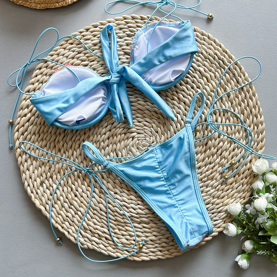 Brelissea - Embroidery Split Swimsuit