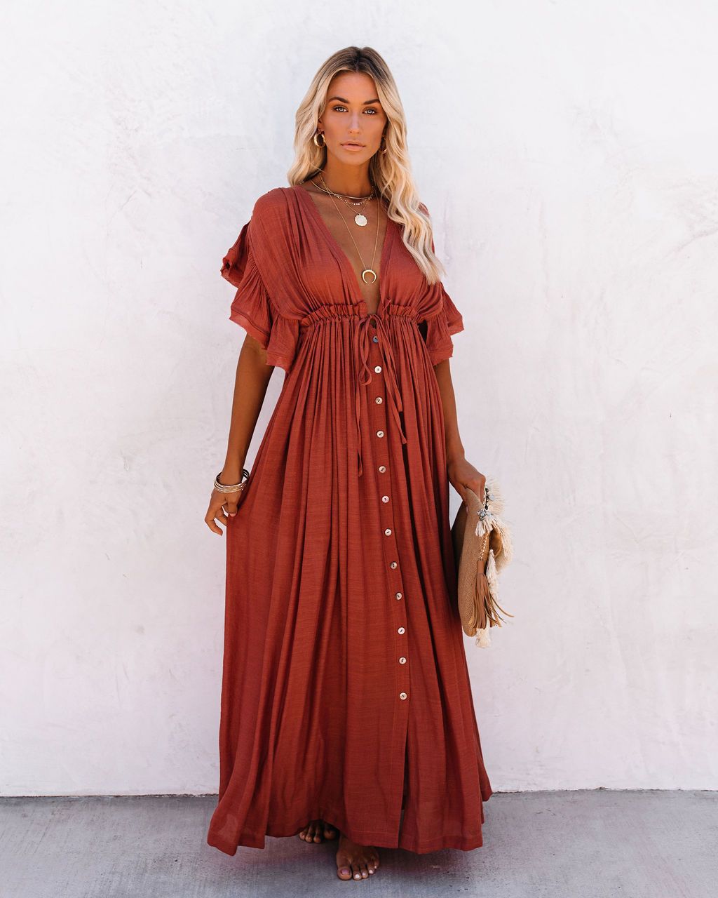 Kairin - Elegant Bohemian V-Sleeve Kimono for Swimsuit - Beach Cover-up Dress