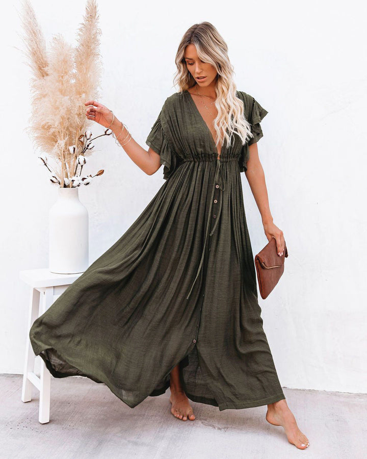 Kairin - Elegant Bohemian V-Sleeve Kimono for Swimsuit - Beach Cover-up Dress
