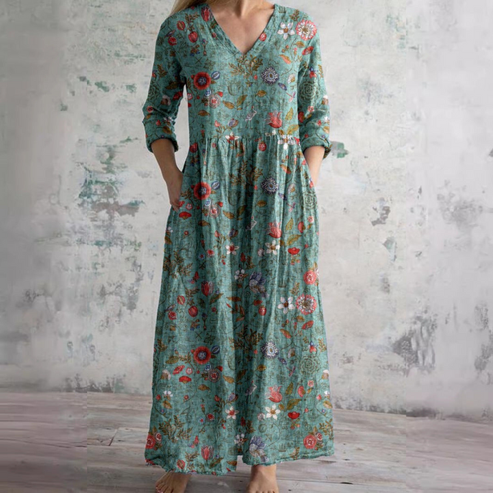 Zayana - Floral Maxi Dress Ivory - Elegance and Festive Style