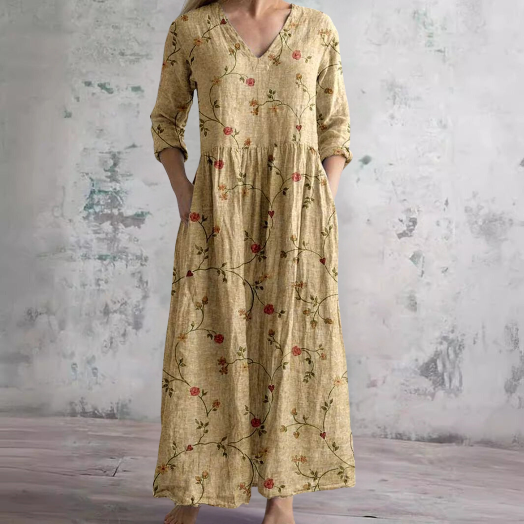 Zayana - Floral Maxi Dress Ivory - Elegance and Festive Style
