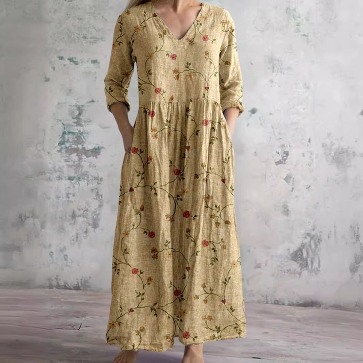 Zayana - Floral Maxi Dress Ivory - Elegance and Festive Style