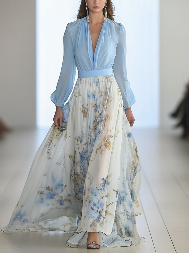 Indie - Long Dress with Dazzling Floral Print