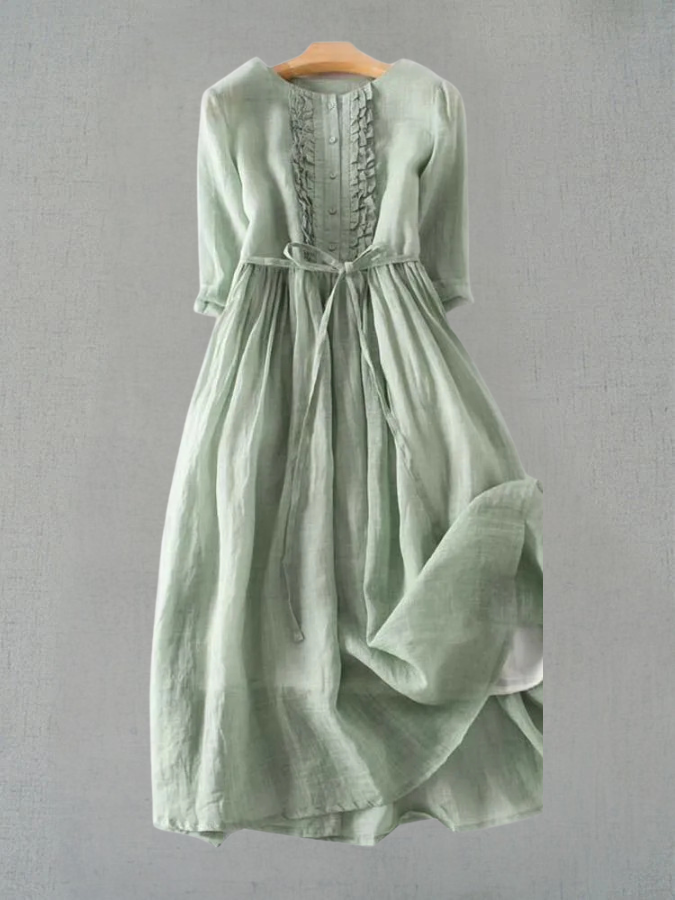 Bronte - Women's retro round neck dress with lacing at the waist