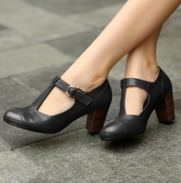 Jordana - Elegant T-bar pumps with low heel for a refined look