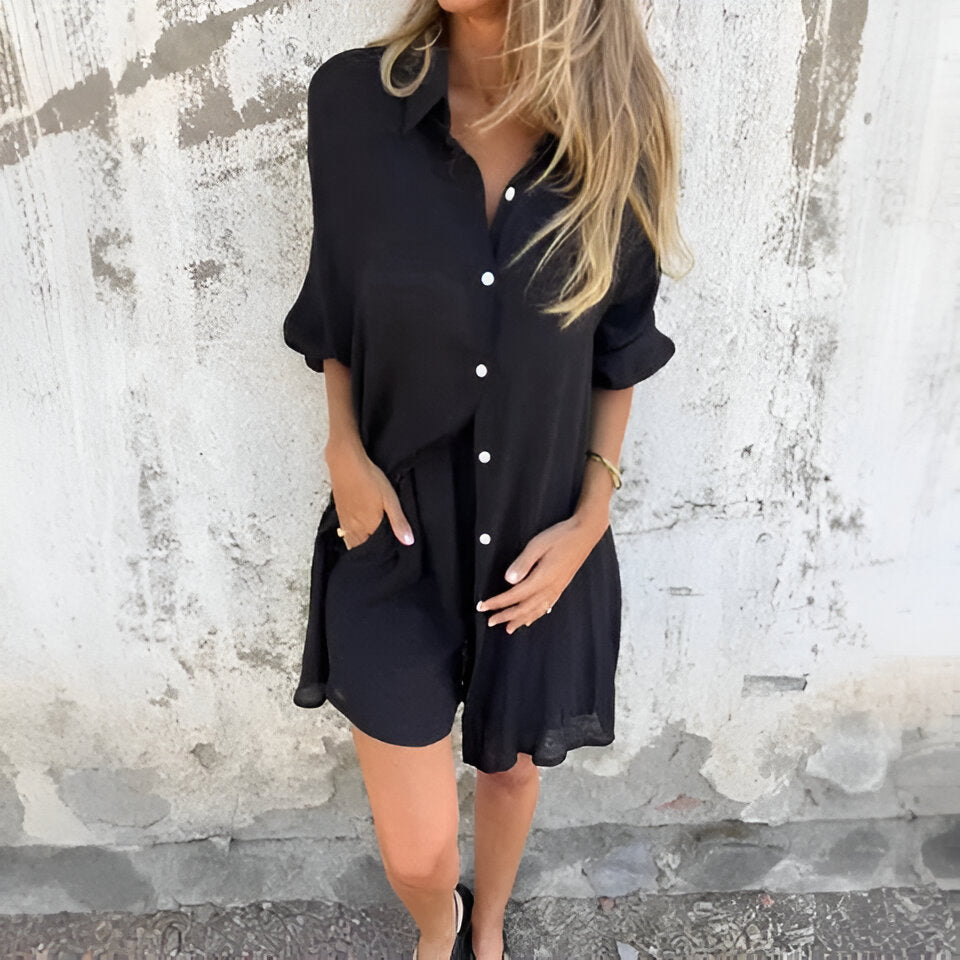 Mila | Casual Solid Colour Blouse and Shorts Set