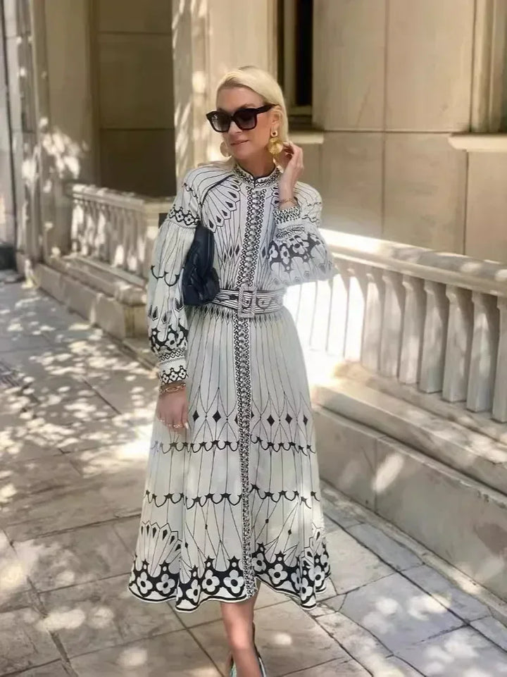 Myreen - Elegant Retro Pattern A-Line Dress