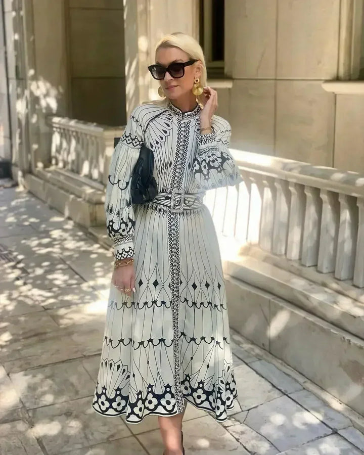 Myreen - Elegant Retro Pattern A-Line Dress