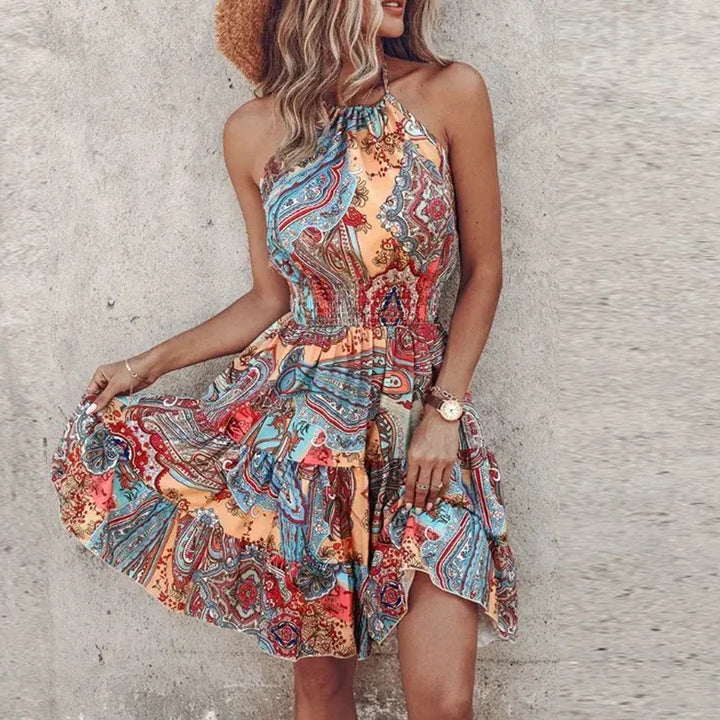Ayandra - Alluring Asymmetric Print Backless Mini Skirt