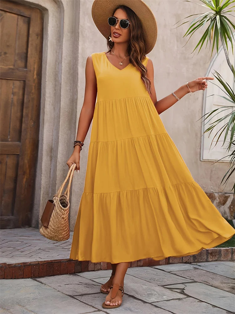 Yindi – Chic V-Neck Maxi Dress