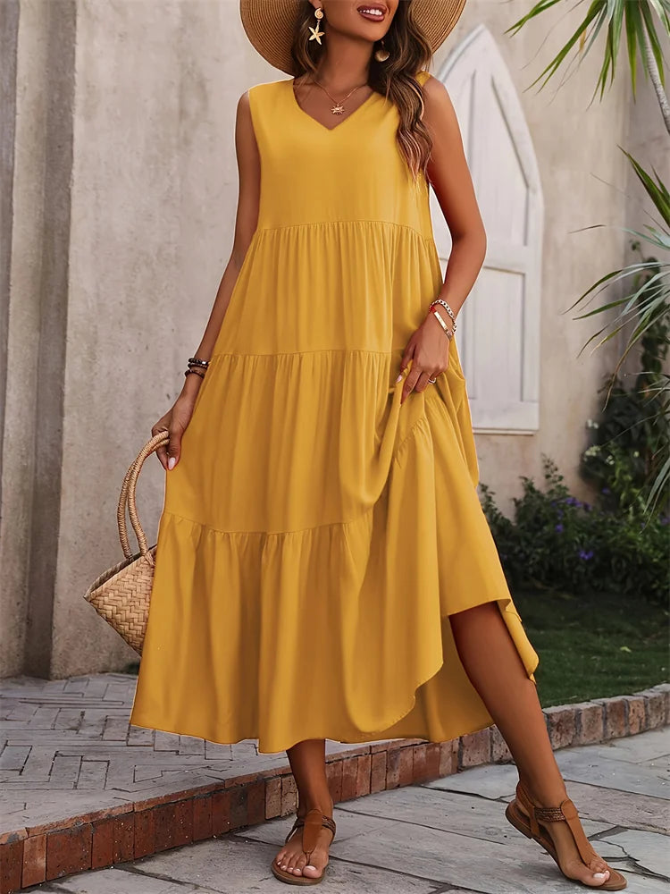 Yindi – Chic V-Neck Maxi Dress