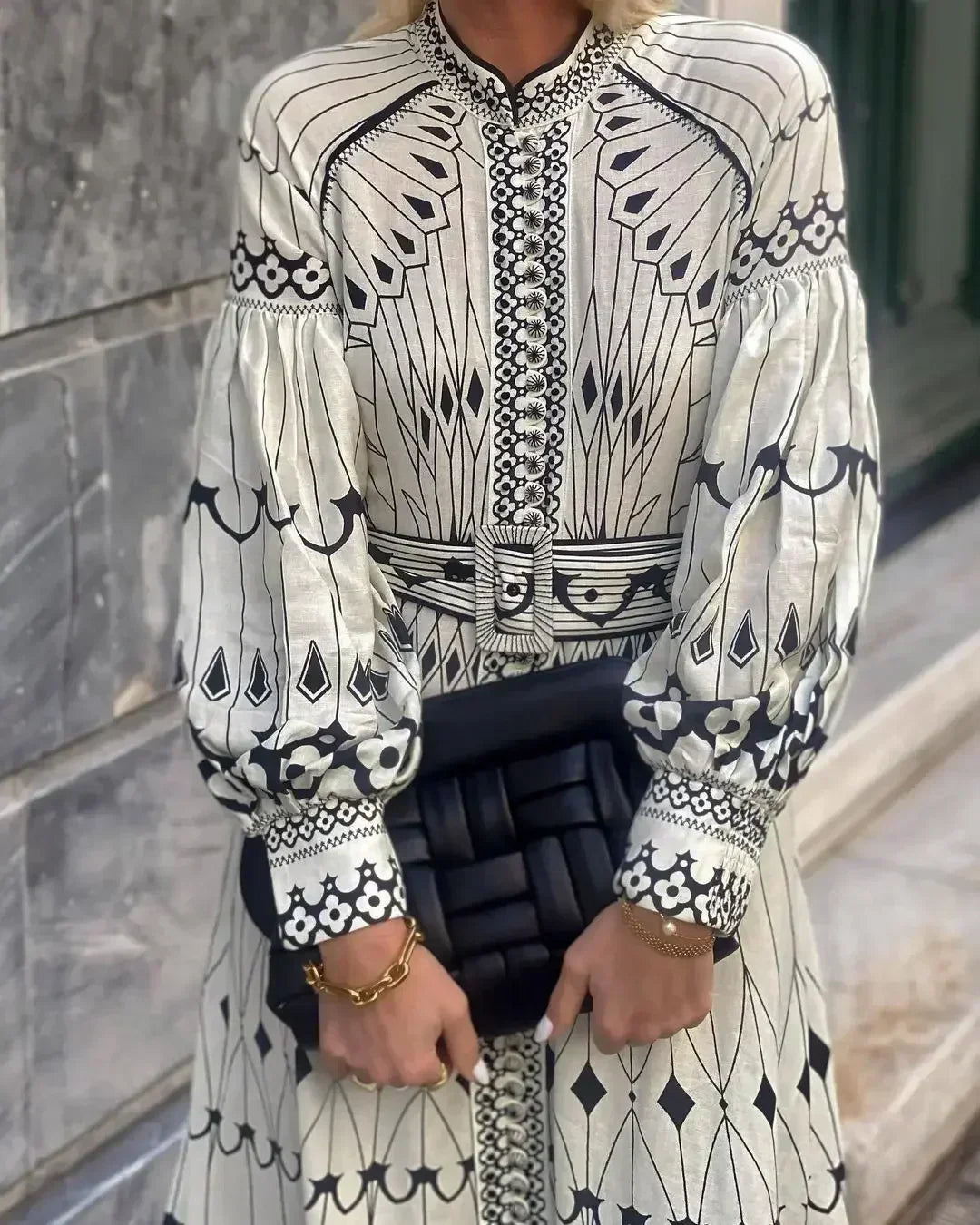 Myreen - Elegant Retro Pattern A-Line Dress