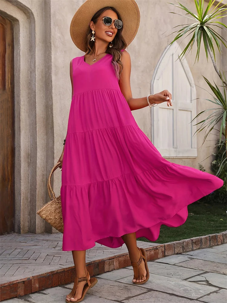 Yindi – Chic V-Neck Maxi Dress