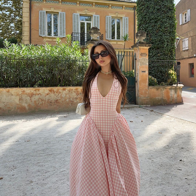 Ysaria - Plaid Print Midi Dress