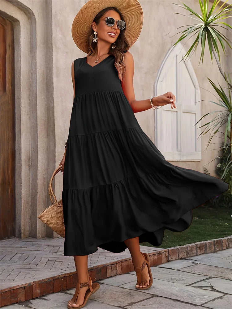 Yindi – Chic V-Neck Maxi Dress