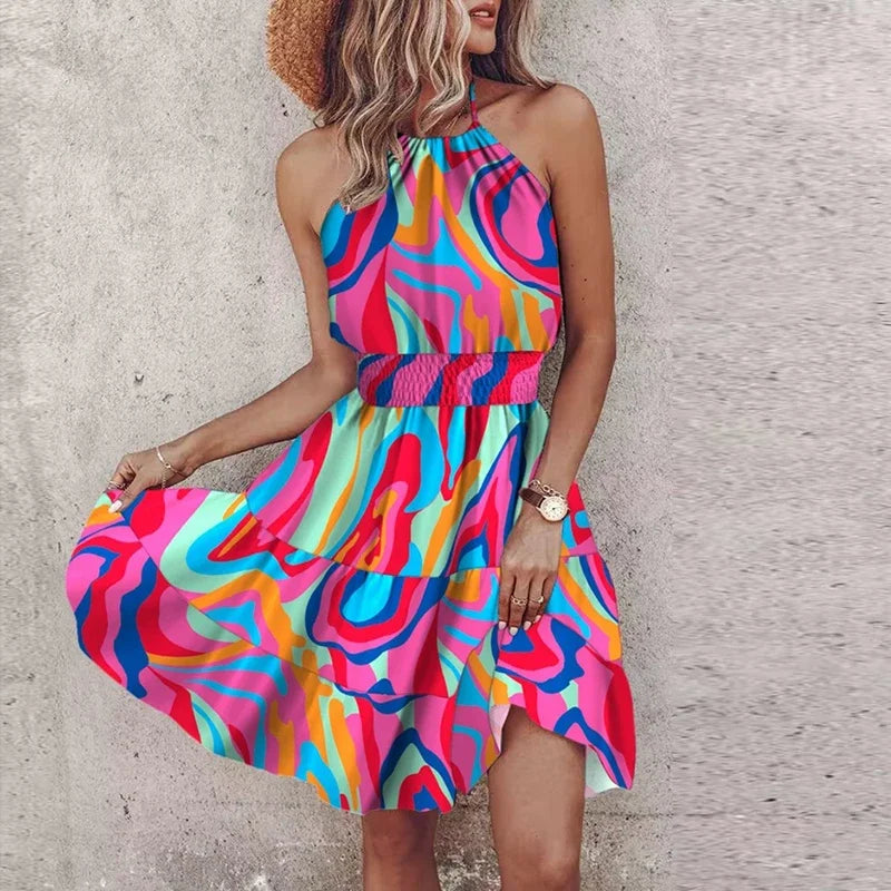 Ayandra - Alluring Asymmetric Print Backless Mini Skirt