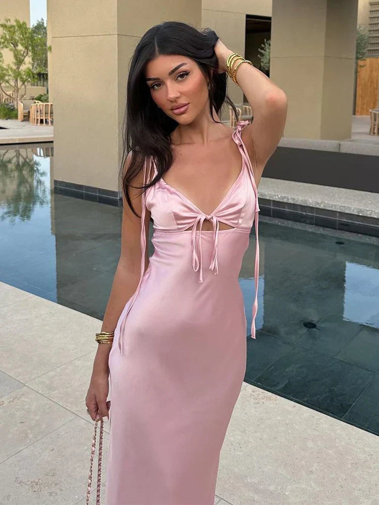 Veylaraen - Sleeveless Satin Maxi Dress