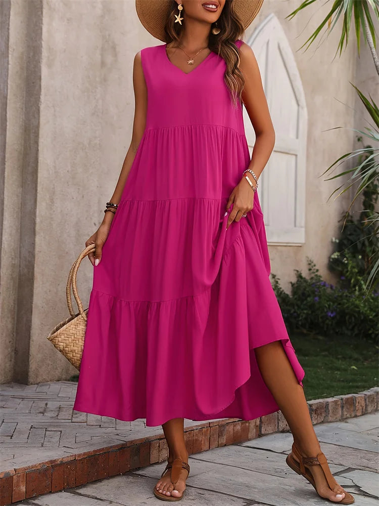 Yindi – Chic V-Neck Maxi Dress