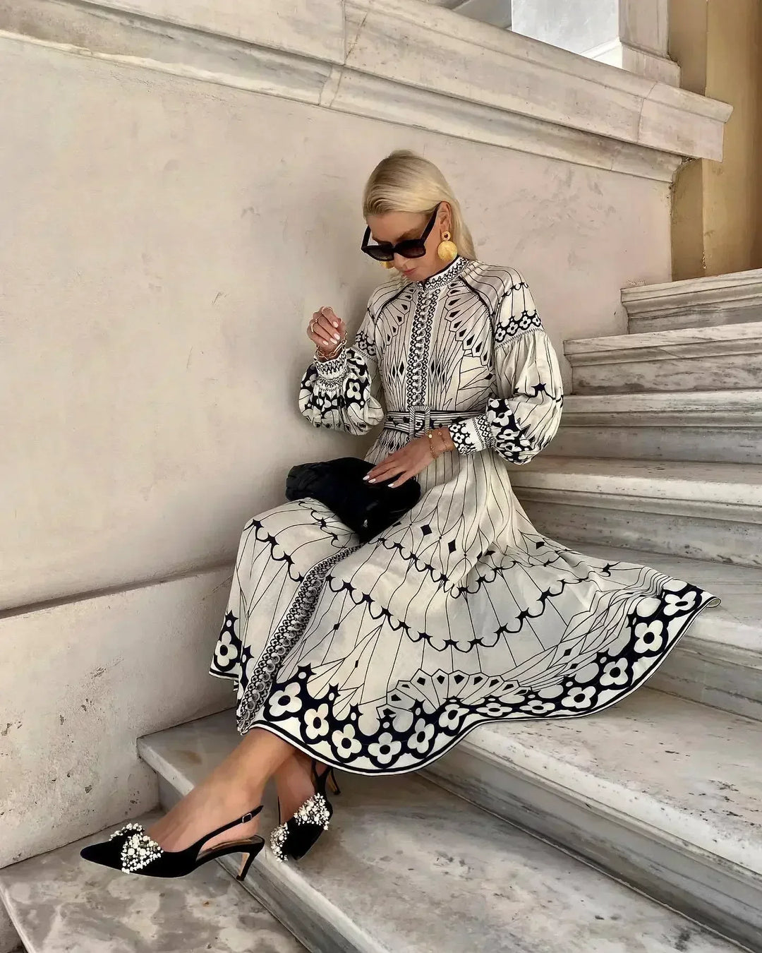 Myreen - Elegant Retro Pattern A-Line Dress