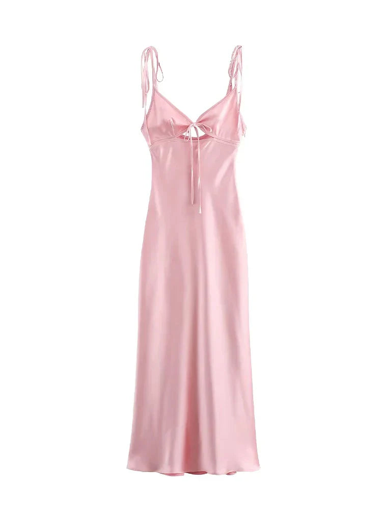 Veylaraen - Sleeveless Satin Maxi Dress