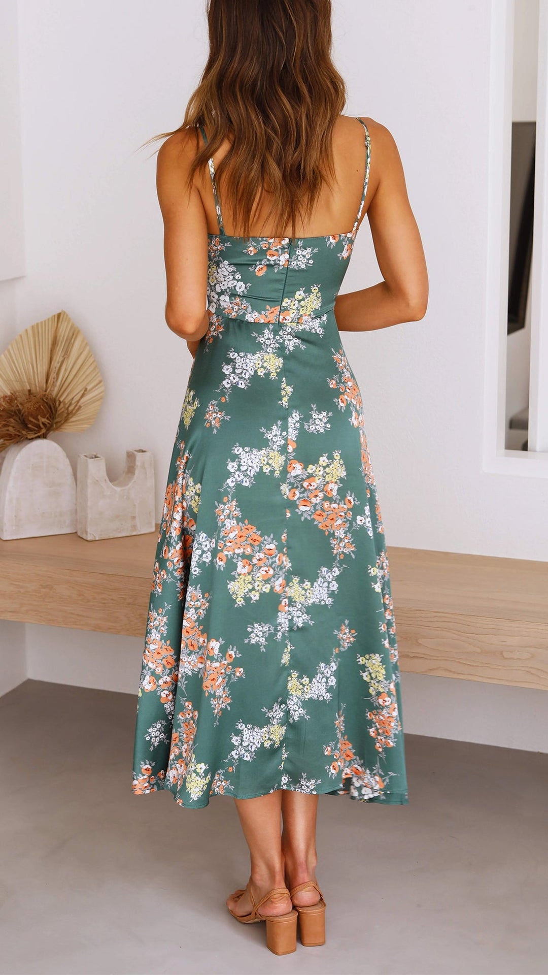 Rhonessae - Satin Floral Split Midi Dress