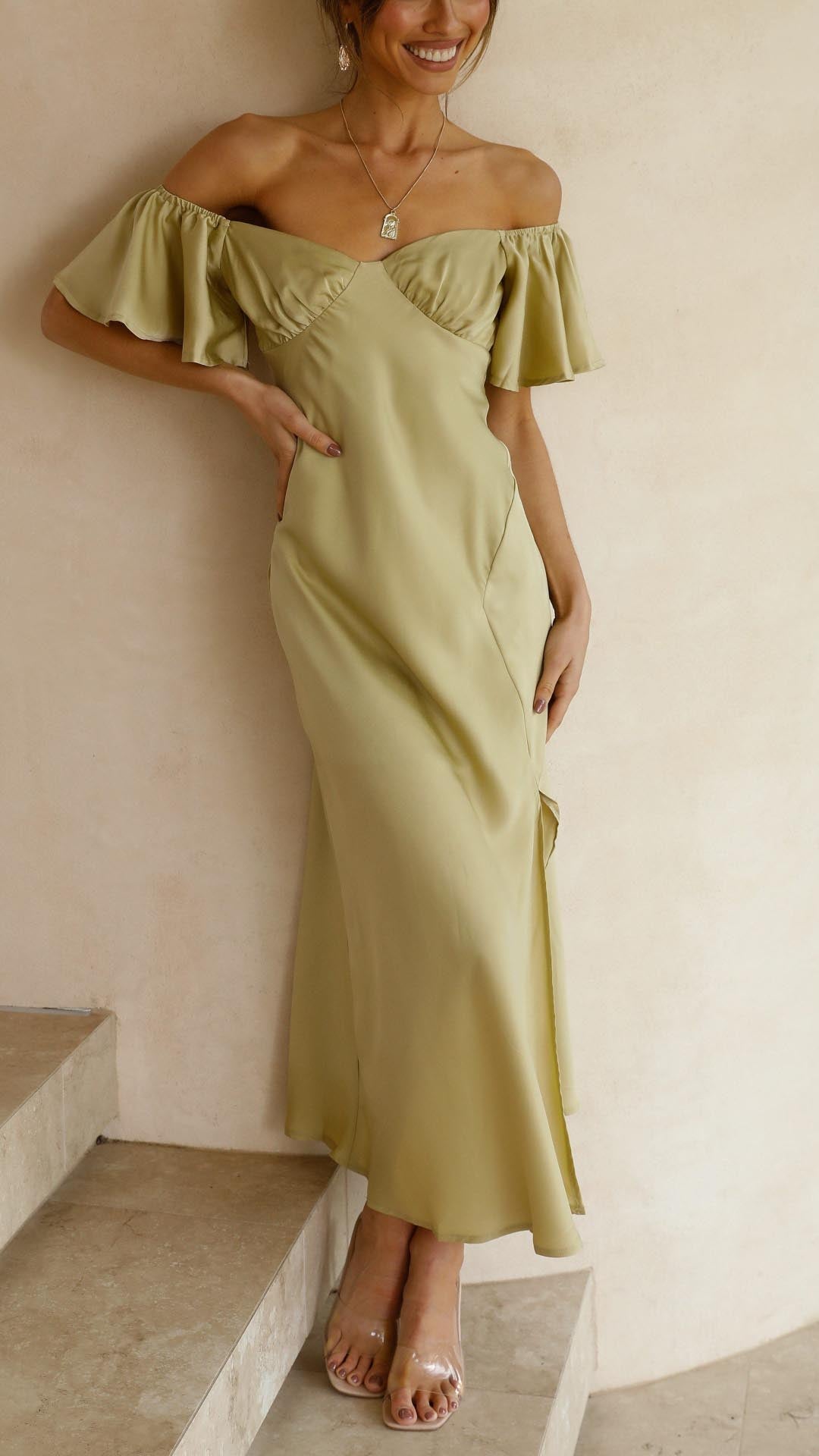 Caelisya - Butterfly Sleeve Off-Shoulder Maxi Dress