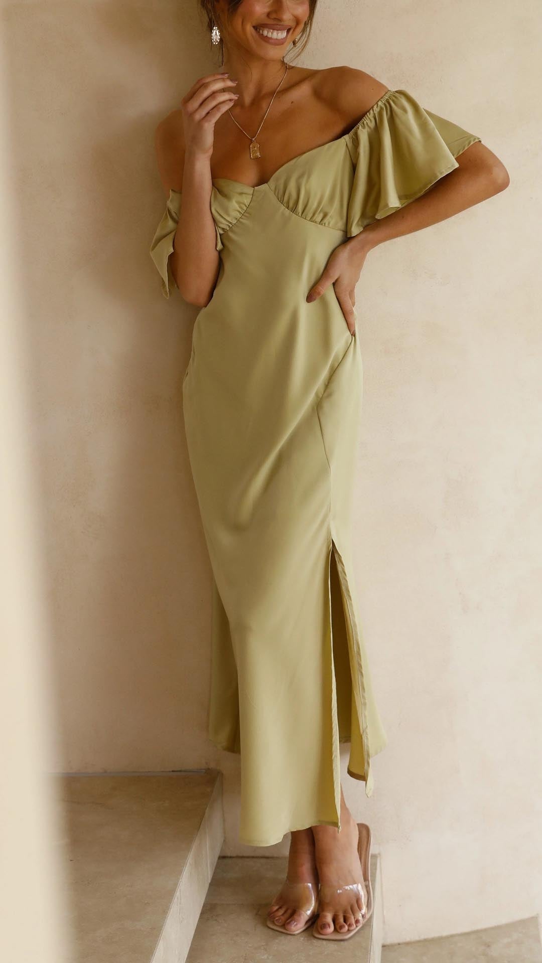 Caelisya - Butterfly Sleeve Off-Shoulder Maxi Dress