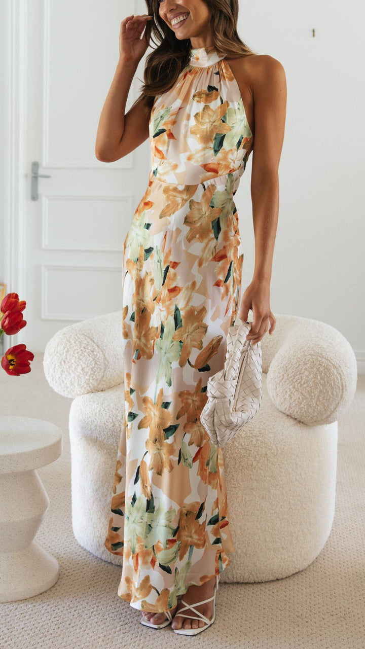 Elyraen - Floral Halter Maxi Dress