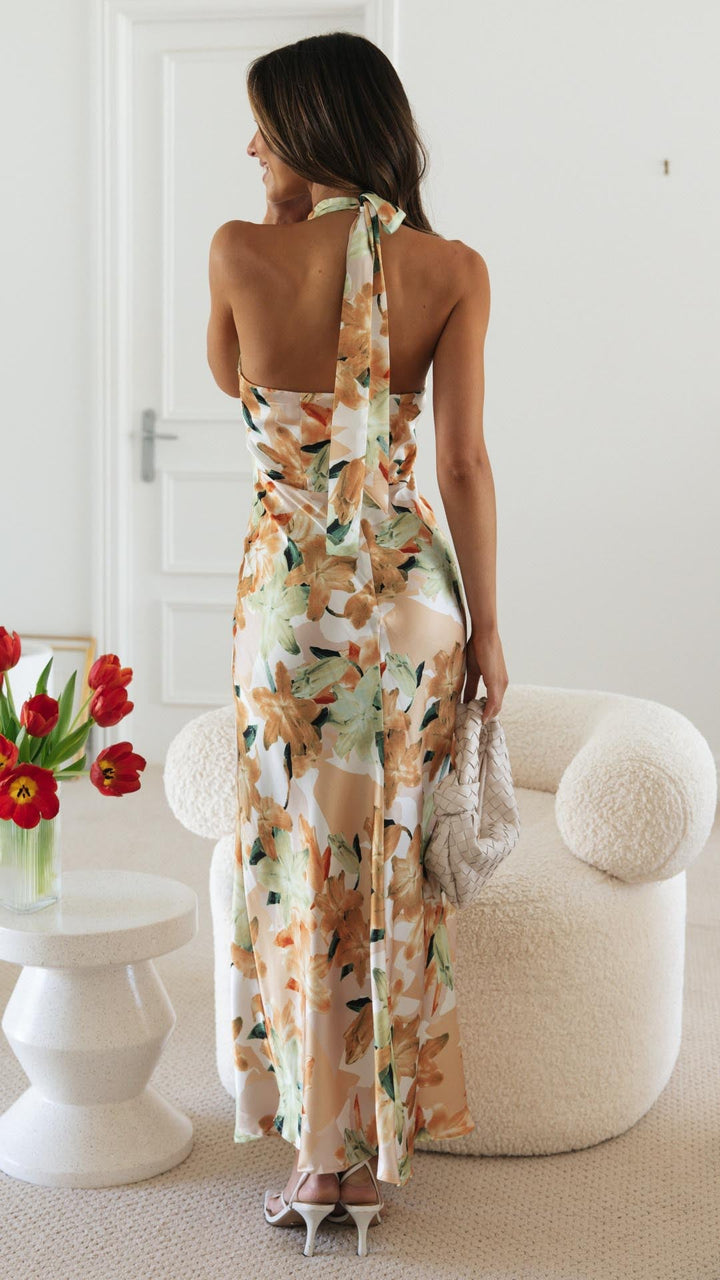 Elyraen - Floral Halter Maxi Dress