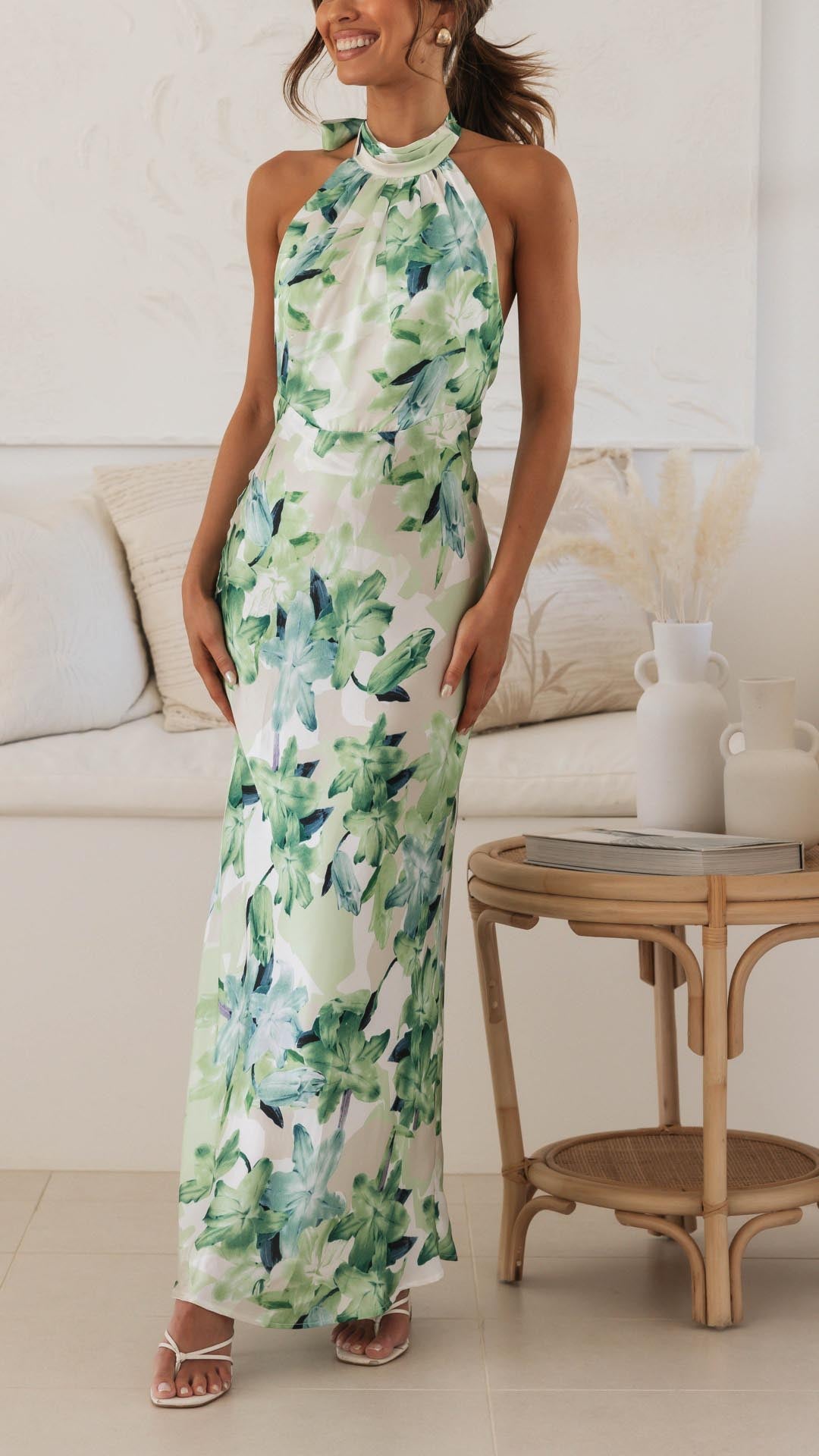 Elyraen - Floral Halter Maxi Dress