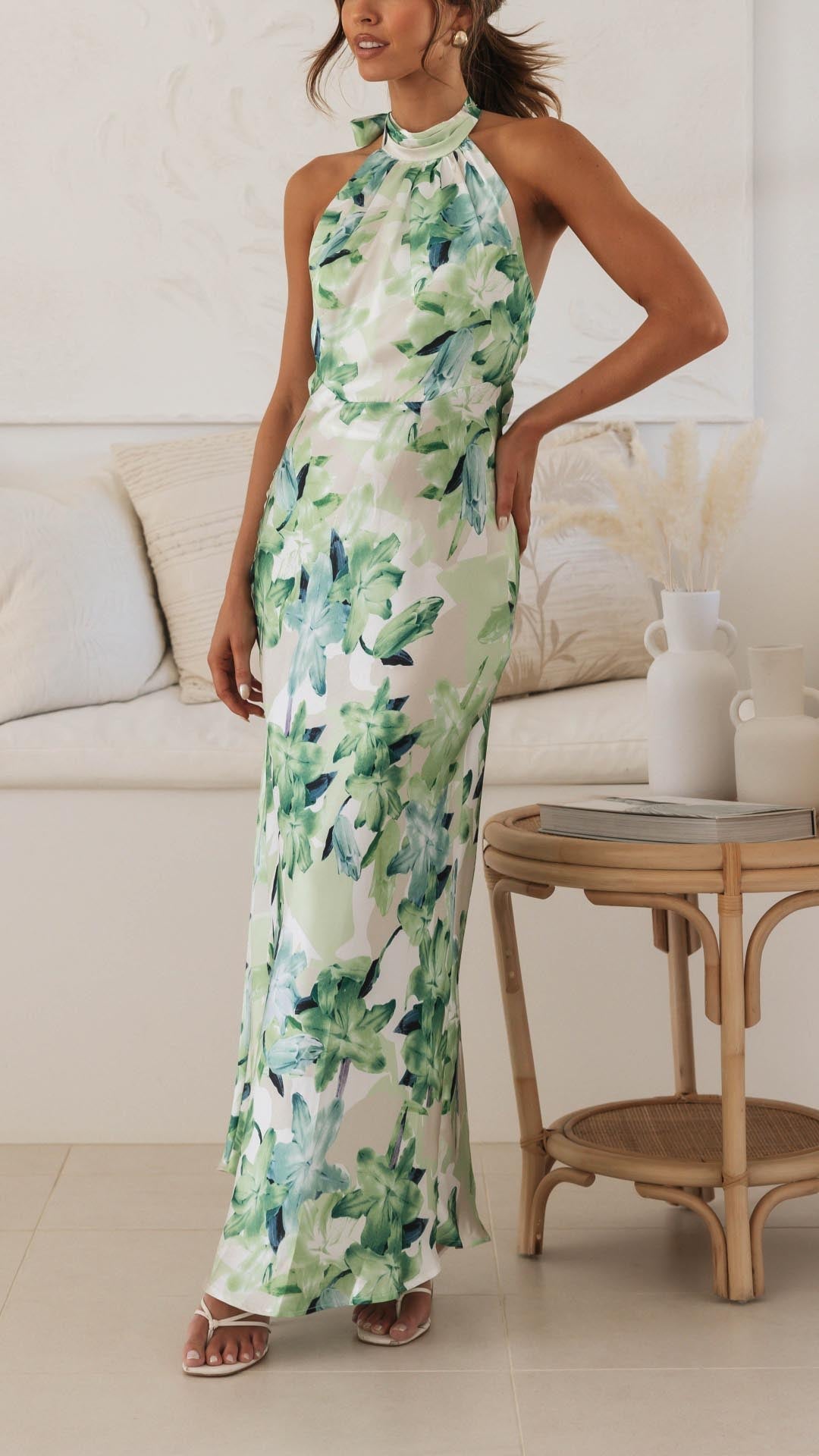 Elyraen - Floral Halter Maxi Dress