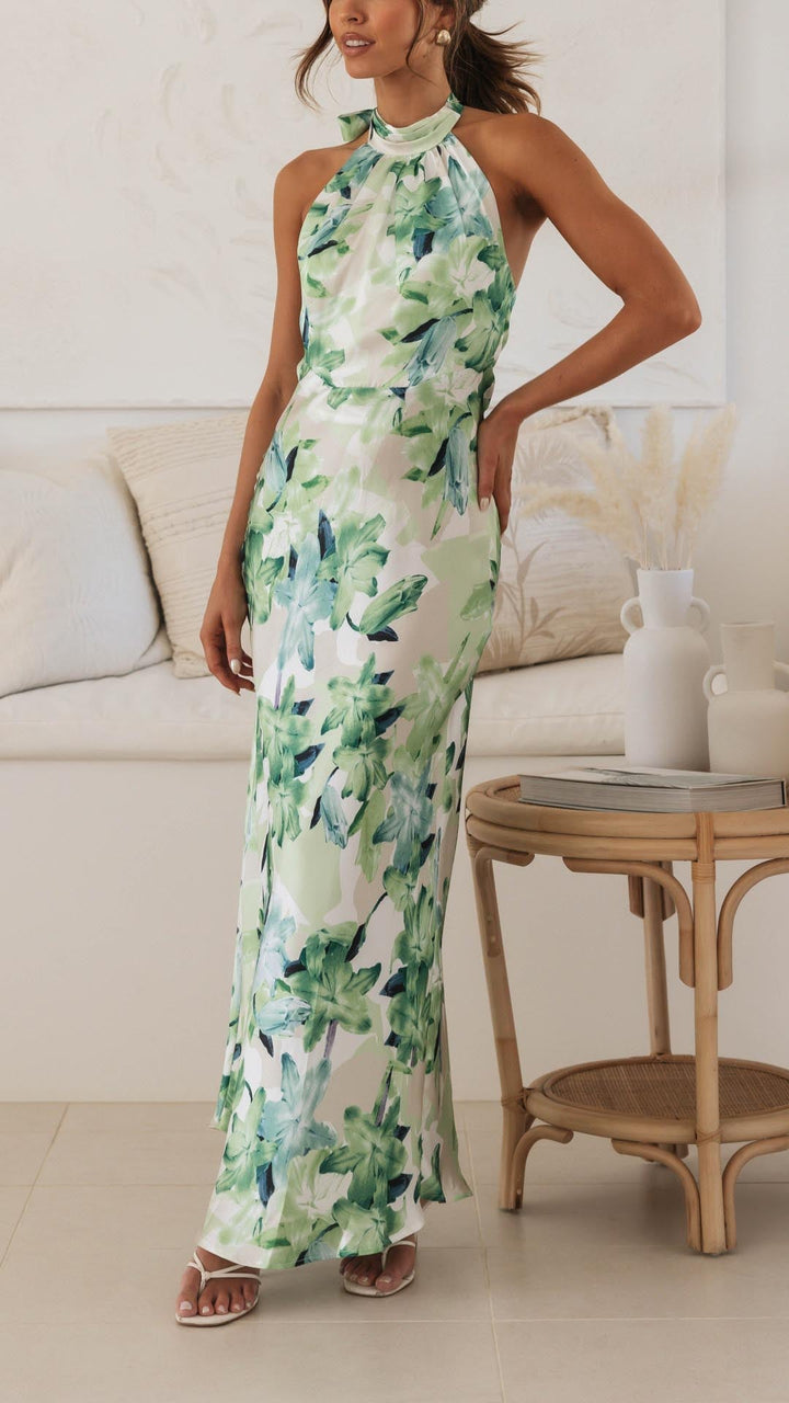 Elyraen - Floral Halter Maxi Dress